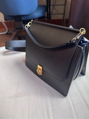 Polene numero dix Black Leather Shoulder Bag with Gold Hardware